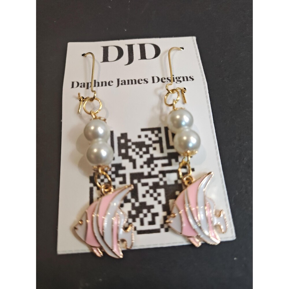 Pink Fish Enamel Drop Earrings